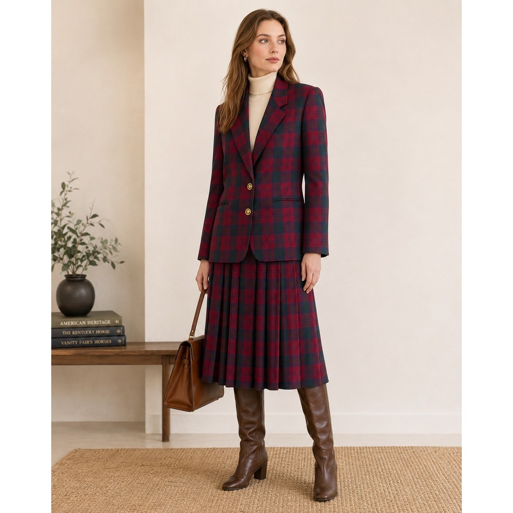 Vintage Bristol County Plaid Skirt Suit Set Womens 10 Preppy
Academic Blazer
